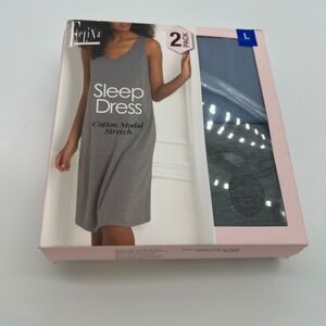 Felina Womens 2-Pack Cotton Modal Stretch Sleep Dress Grey Blue Large C5299L